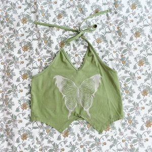 Green butterfly tie halter top